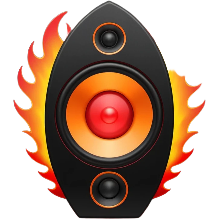 Head: A black KLIPSCH RP-8000F speaker, often represented with a red center or speaker cone.
Core: A small, bright glowing cherry-red circle representing his core.
Body & Armor: Primarily black armor plating with bright red accents or flames. emoji