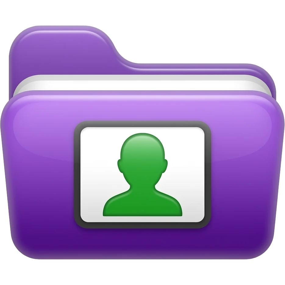 Green Screen: Purple folder with a green screen/silhouette icon. emoji