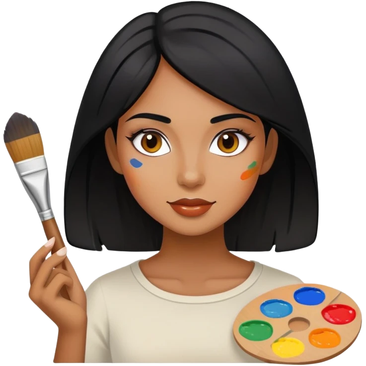 painting, artist, black hair tanned woman, paint pallet colors and paint brush emoji