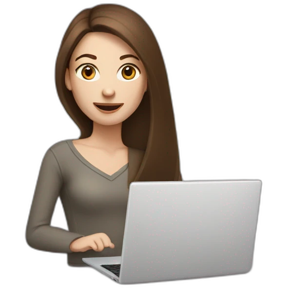 woman with long straight brown hair and pale skin throwing laptop and a coffee mug in the air emoji
