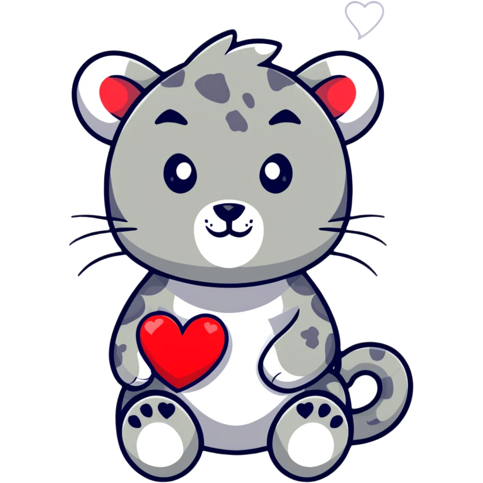 snow leopard holding a red heart emoji