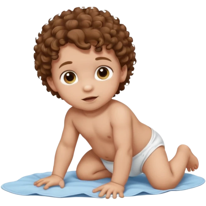 baby crawling emoji, he is in diaper, brown hair, curly  emoji