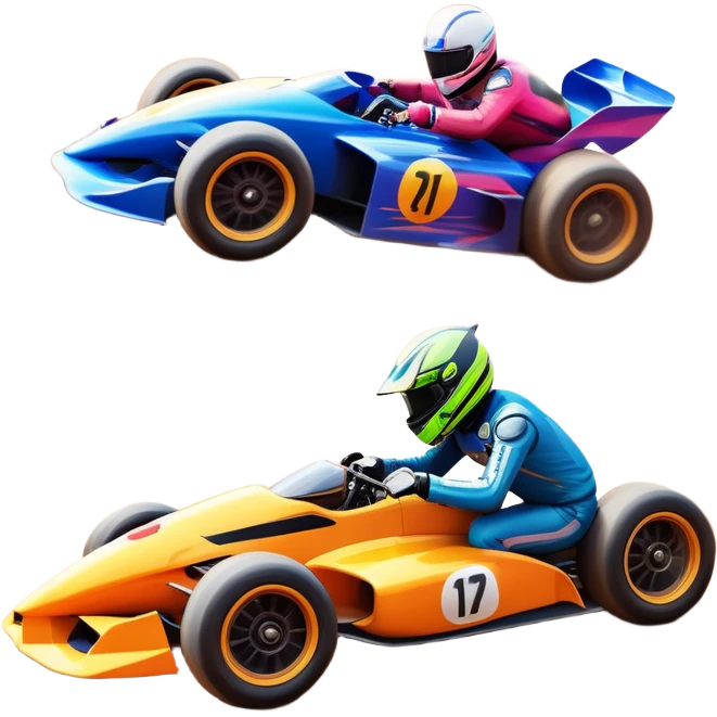 A sleek racing car and motorcycle speeding on a track, leaving a trail of dust behind. The scene captures the thrill of high-speed competition, with blurred motion and vibrant colors, highlighting the dynamic energy of motorsport. emoji