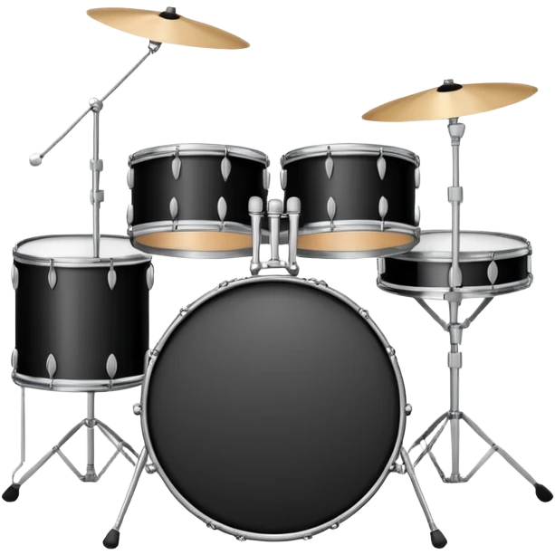 Minimalistic flat vector icon, iOS style, thin black contour on white background. Drum set with two drumsticks above. Clean, no text, no shadows emoji