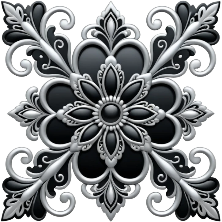 Black and silver filigree, 3D, extremely detailed design emoji
