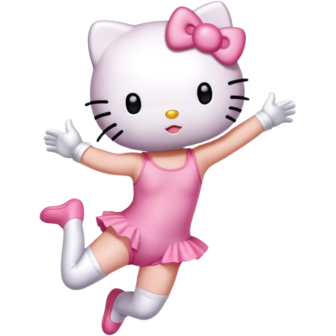 Hello Kitty in a leotard doing a straight jump emoji