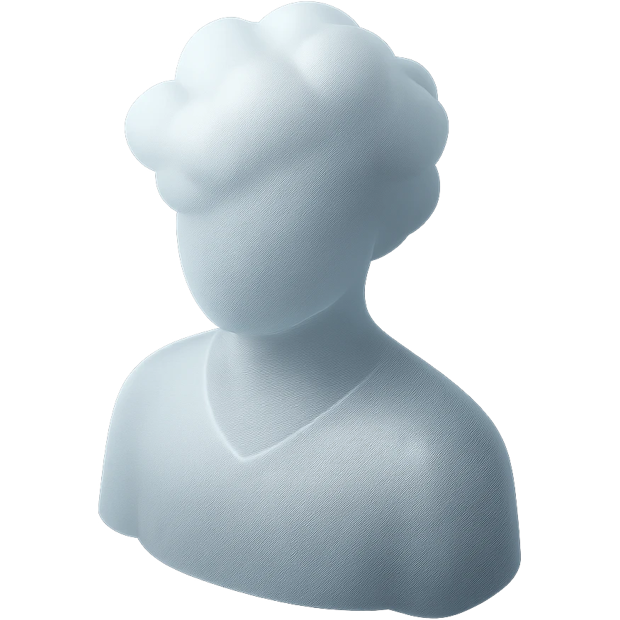 shoulder up, person made of white fluffy clouds, front view, matte glass style emoji