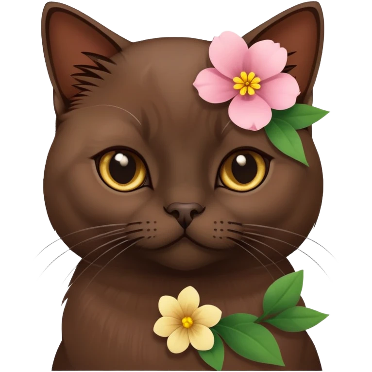 Dark brown Burmese cat with flower  emoji