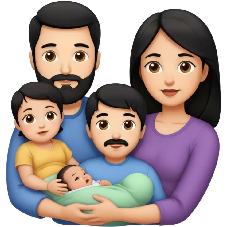 Famille que  4 personne au cheveux noir 1 fils aîné 1 fille bébé  1 père avec barbe 1 mère emoji