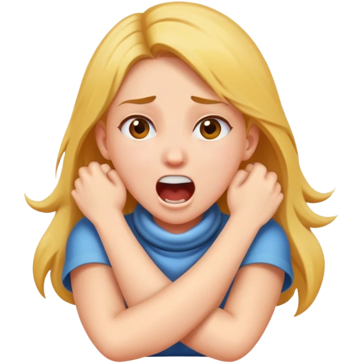 Girl crossing her arms around her neck screaming  emoji