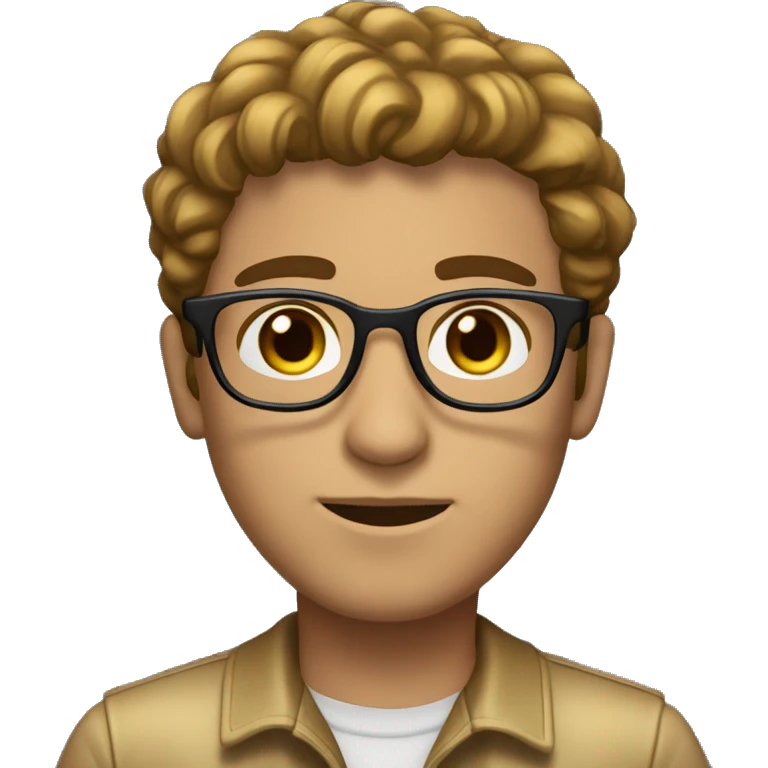 Heitor with Glasses, Light Skin, Brown Hair, Gold Clothes, Straight Hair, Brown eyes, Black Borders glasses, Transparent Lenses for Glasses. emoji