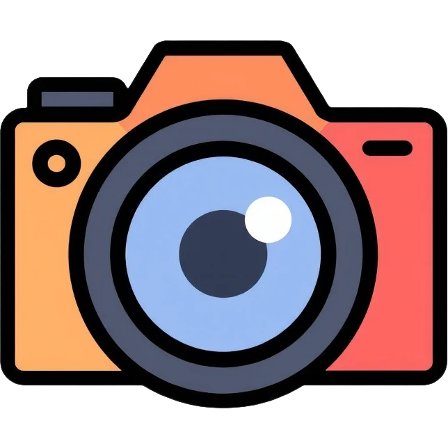 flat abstract camera with eye in lens, simple logo design emoji