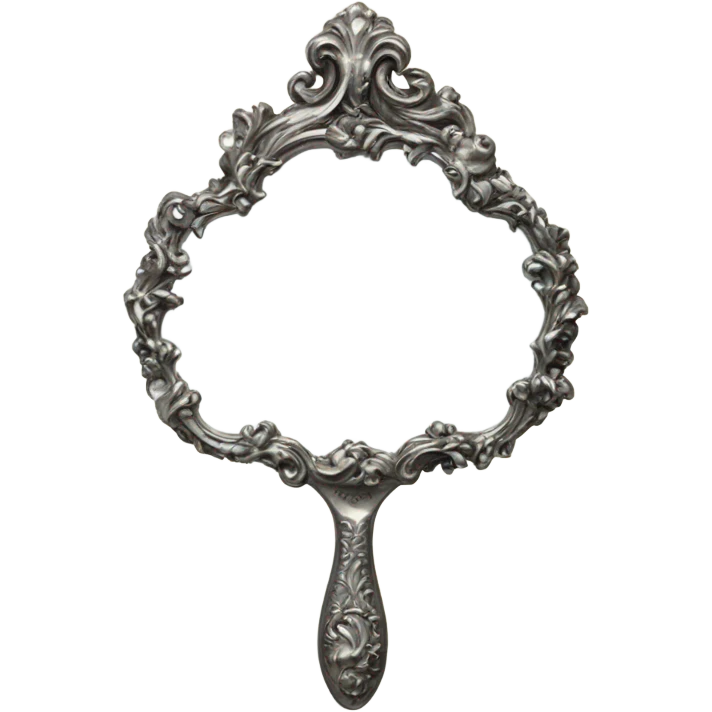 vintage rococo silver hand mirror emoji