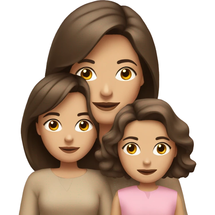 Brunette mom with brunette daughter in beige and pink emoji