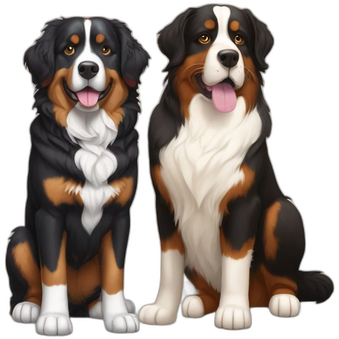 Bernese dog next to A brown and black tortoise shell  cat without white fur emoji