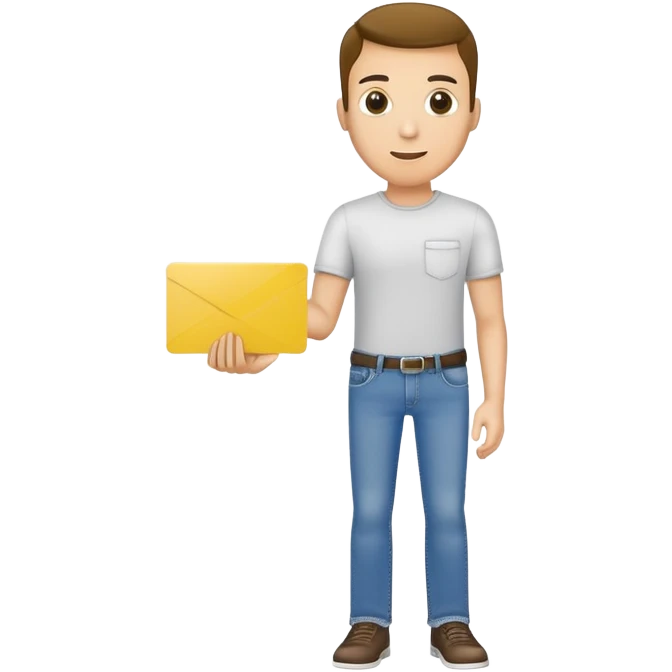 man in jeans holding a yellow card in one hand emoji