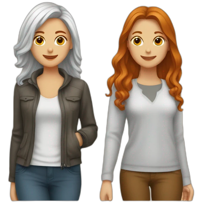 Couple de deux femmes, une personne blanche et rousse et une personne métisses aux cheveux brun  emoji