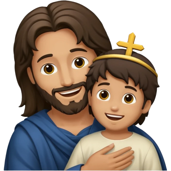 Jesucristo abrazado de un niño con pelo negro emoji