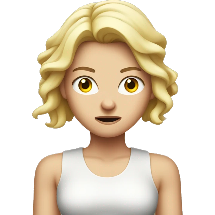 Angry white girl with hands in front of her body  emoji