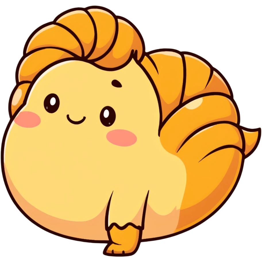 cute croissant with blushing cheeks and tiny arms emoji