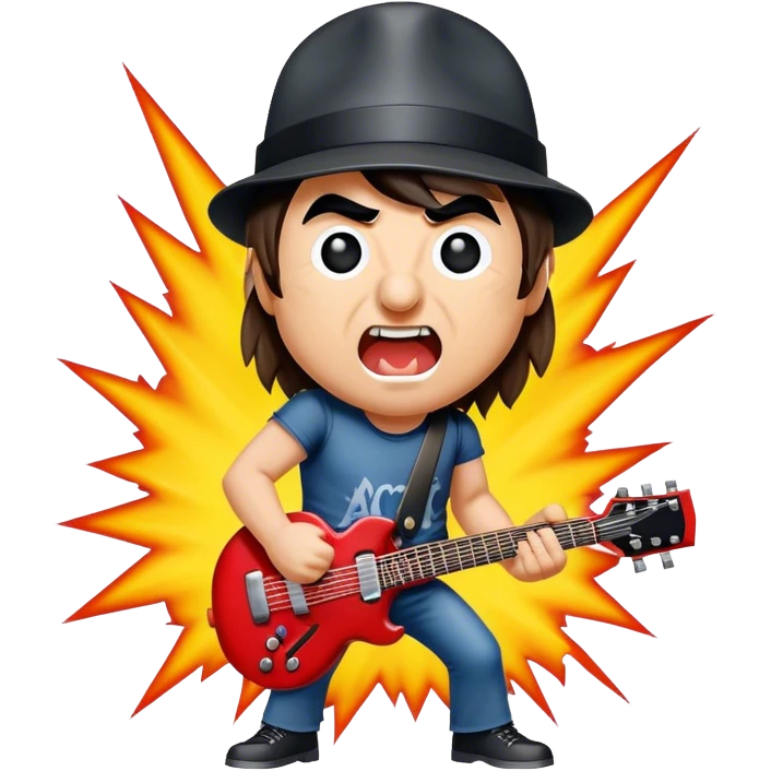 Cinematic Realistic AC/DC Pop Culture Emoji, showcasing an electrifying portrayal inspired by the legendary rock band rendered with vivid textures and energetic lighting. emoji