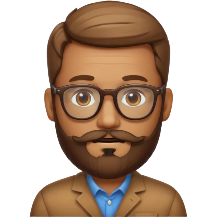 create a emoji man with beard, and glasses wooded color, sunkissed skin color emoji