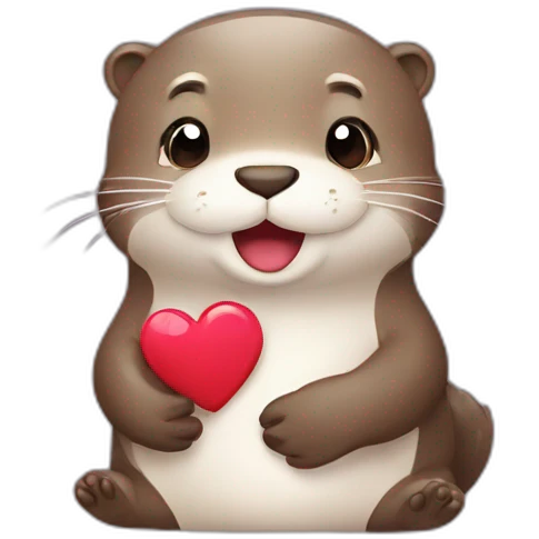 Cute otter in love with hearts emoji
