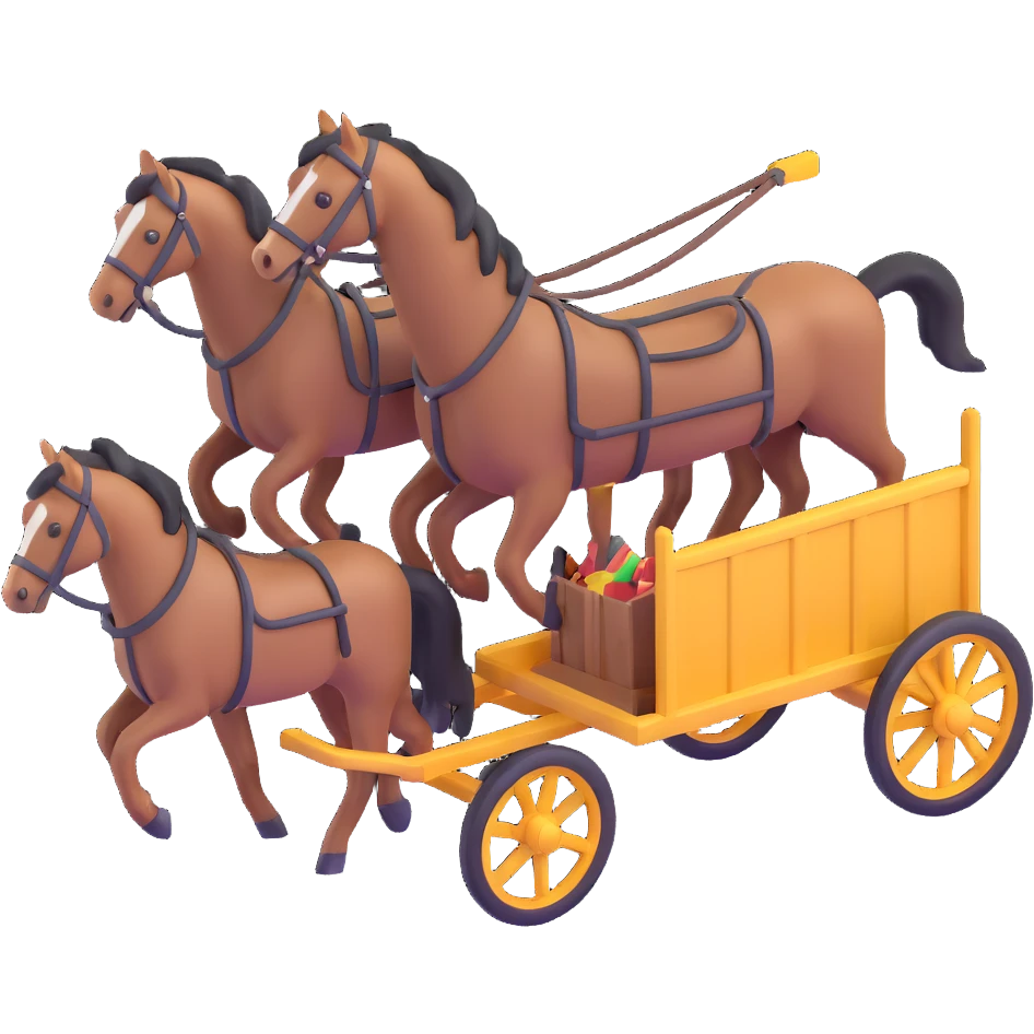 horses pulling a cart, isometric view emoji