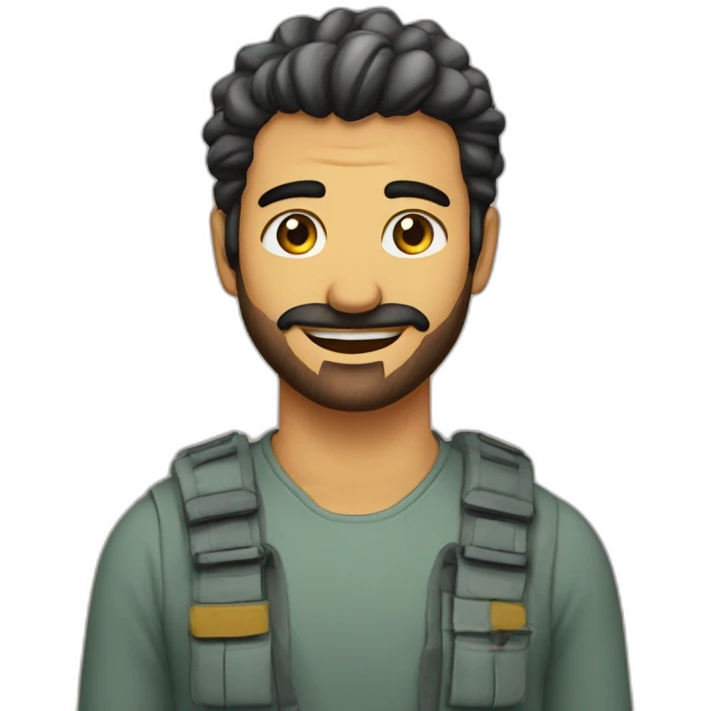 طفل شعره اسود ولابس قبعة emoji