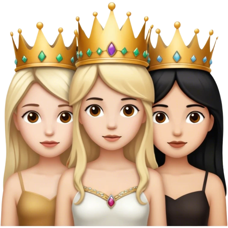 3 girls with crowns. One with blonde hair. One is tan with brown hair and the other has black hair emoji