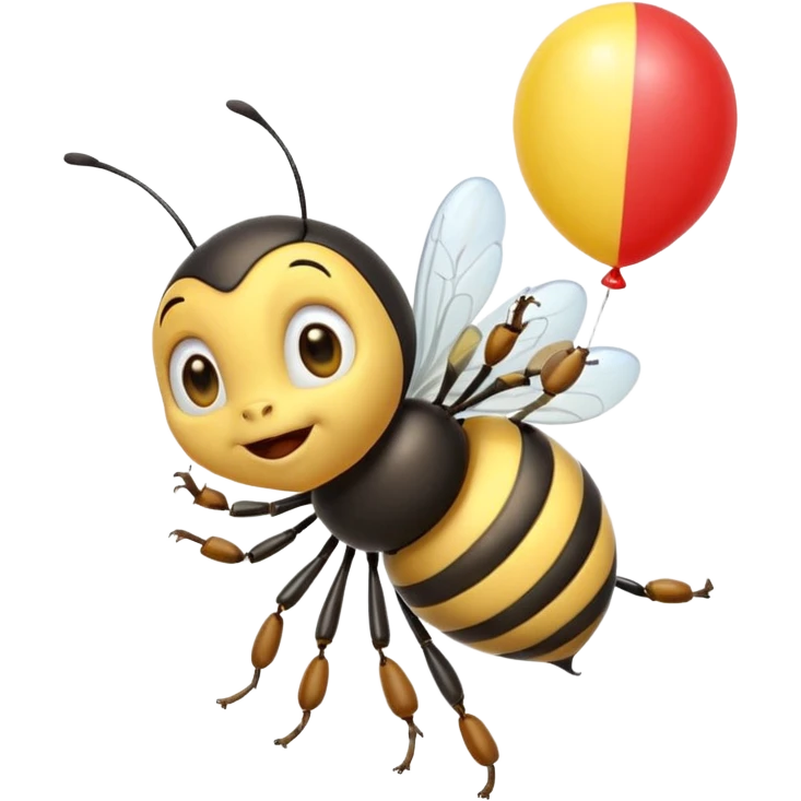Bees with red Birthday Hat, Excited bee carrying balloon emoji