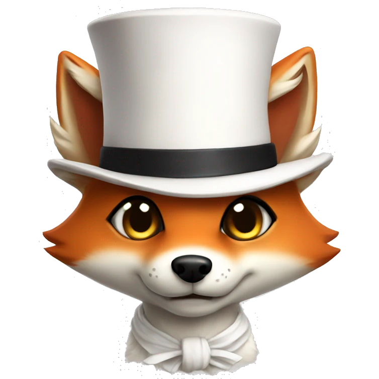 Chibi fox with wide eyes with white tophat  emoji