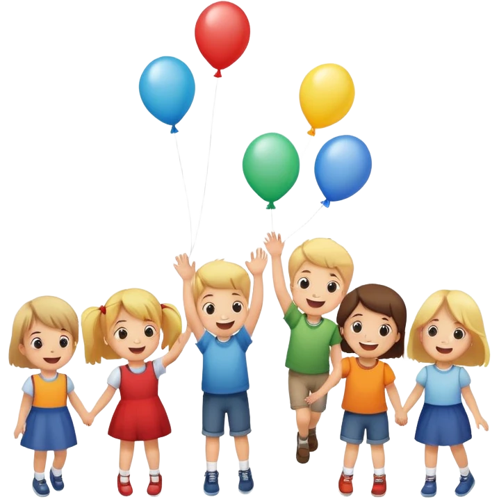 5 white kids boys and girls  letting one ballon go emoji