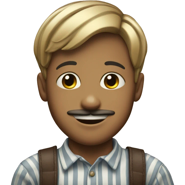 smiling boy in striped shirt with moustache emoji