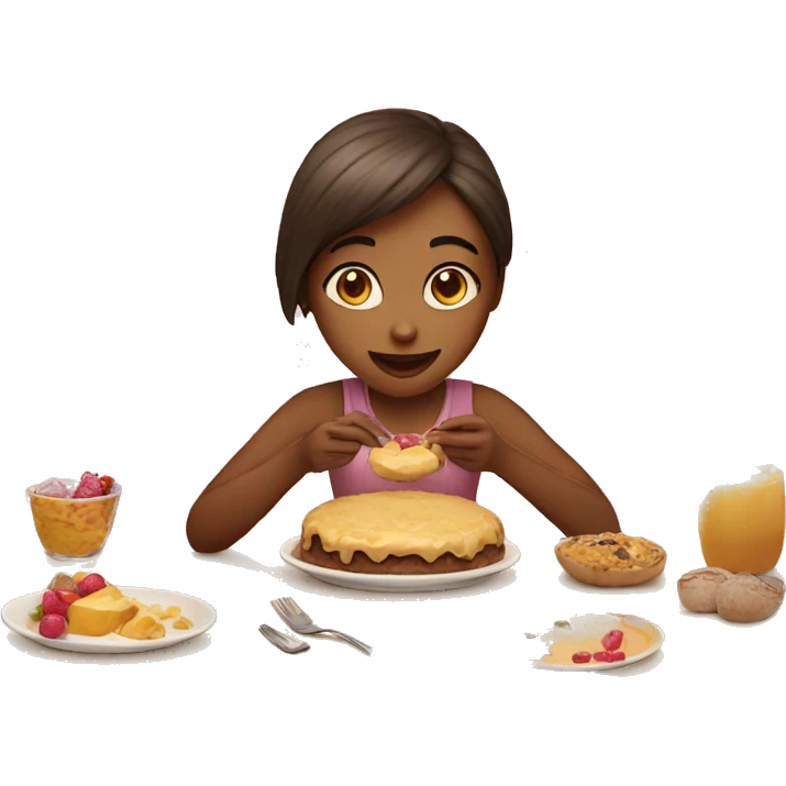 Girl eating desert on a table emoji