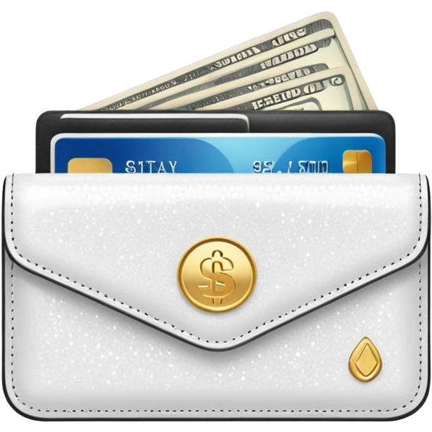 glitter white wallet with money and card emoji