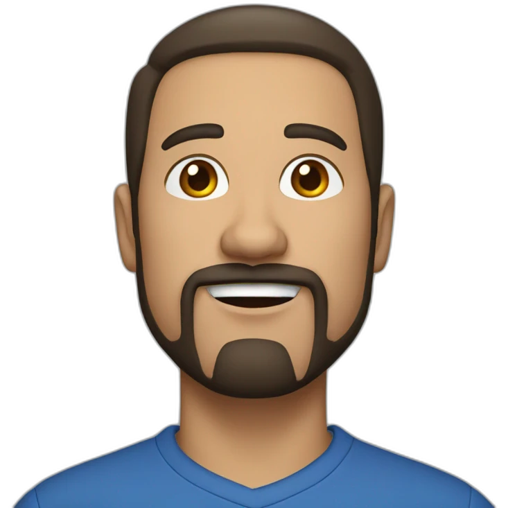 45 year old man with a goatee, dark brown hair, wearing a blue collared shirt emoji