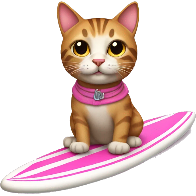 tabby cat with a pink skirt riding a surfboard emoji
