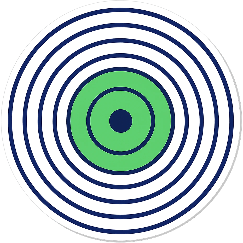 A target with navy rings and a vibrant green bullseye, with a border, sticker style emoji