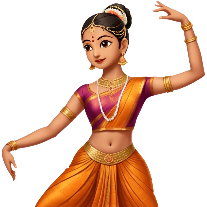 cinematic-realistic-bharatanatyam-dance-emoji,-depicted-as-an-elegant-classical-indian-dance-performance-with-graceful-poses,-intricate-costumes,-and-expressive-hand-gestures,-rendered-with-rich-textures-and-warm-dramatic-lighting, single dancer emoji