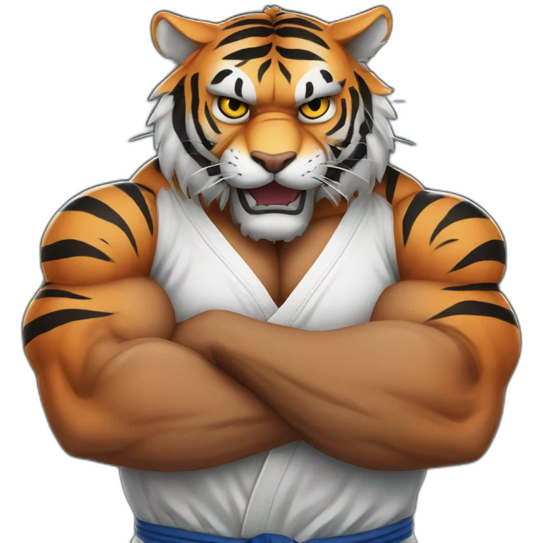 Tiger with evil face   jiu jitsu with his arms crossed emoji