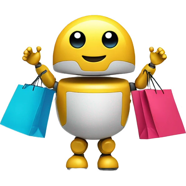 cute round happy robot with shopping bags emoji