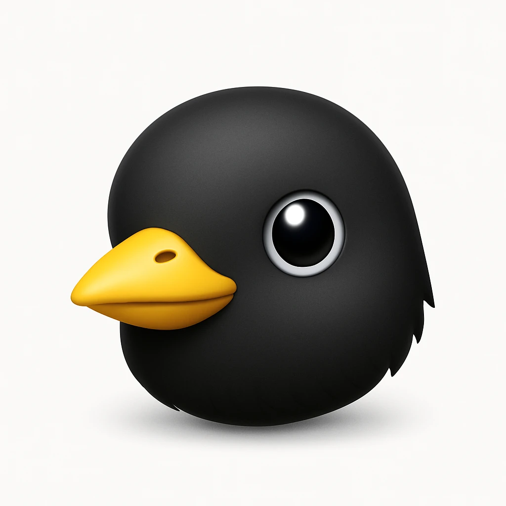 Create a bird emoji exactly like the reference image but without the helmet, in iOS emoji style. Keep the same shape, color, and expression, with a smooth and shiny appearance. Add a soft shadow. emoji