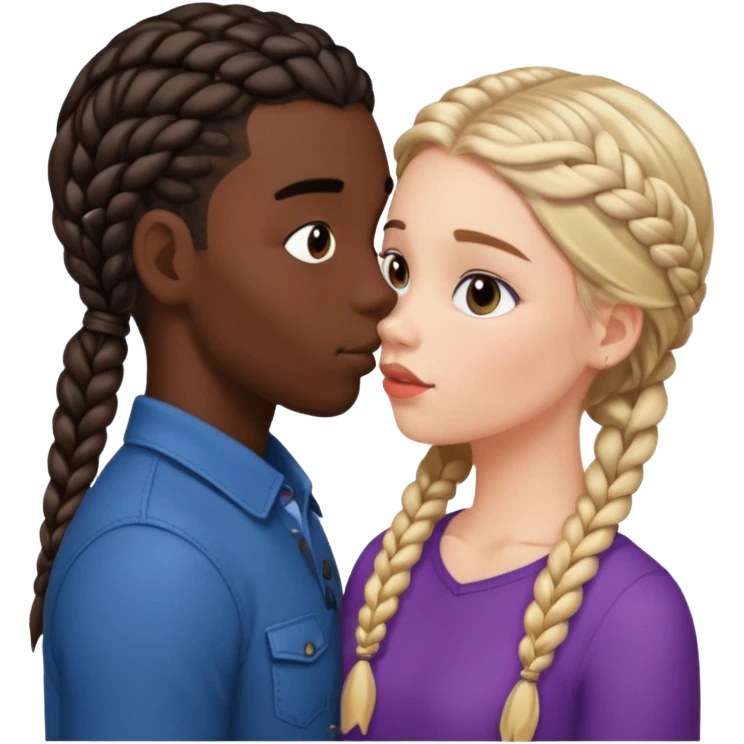 Please create a French kiss between a white girl with braids  and black boy with straight hair emoji