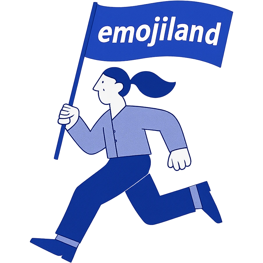 person running while carrying a flag with the text 'emojiland' emoji