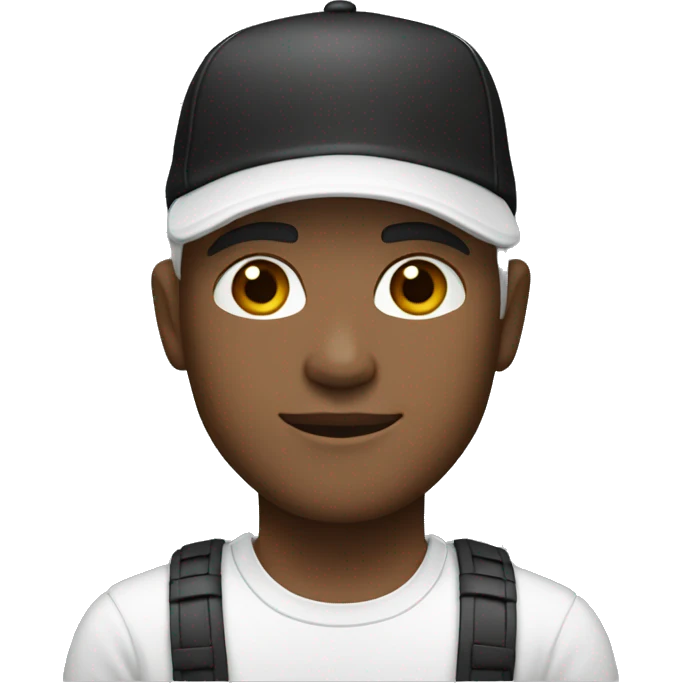 man with white cap, light skin tone, black t-shirt emoji