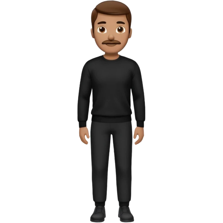 man with mustache, brown hair, 33years old, shirt, high temple Black pullover with a white shirt underneath and black fabric trousers 👕🖤👖 emoji