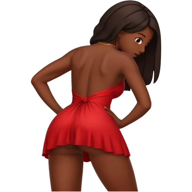 Dark skin nude emoji in short red dress bending over showing ass emoji