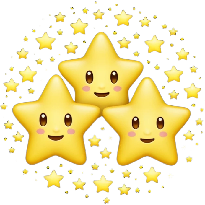 Emoji-style three stars in night sky, rounded and cute, glowing effect, soft shading emoji