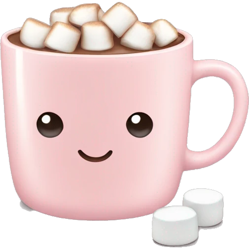 Light Pink mug of hot chocolate with marshmallows  emoji